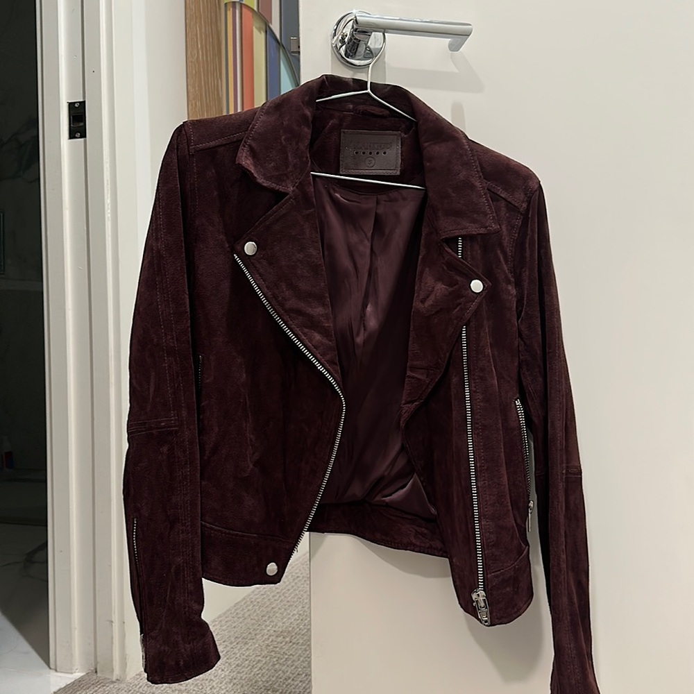 BLANKNYC Suede Moto Jacket in Maroon